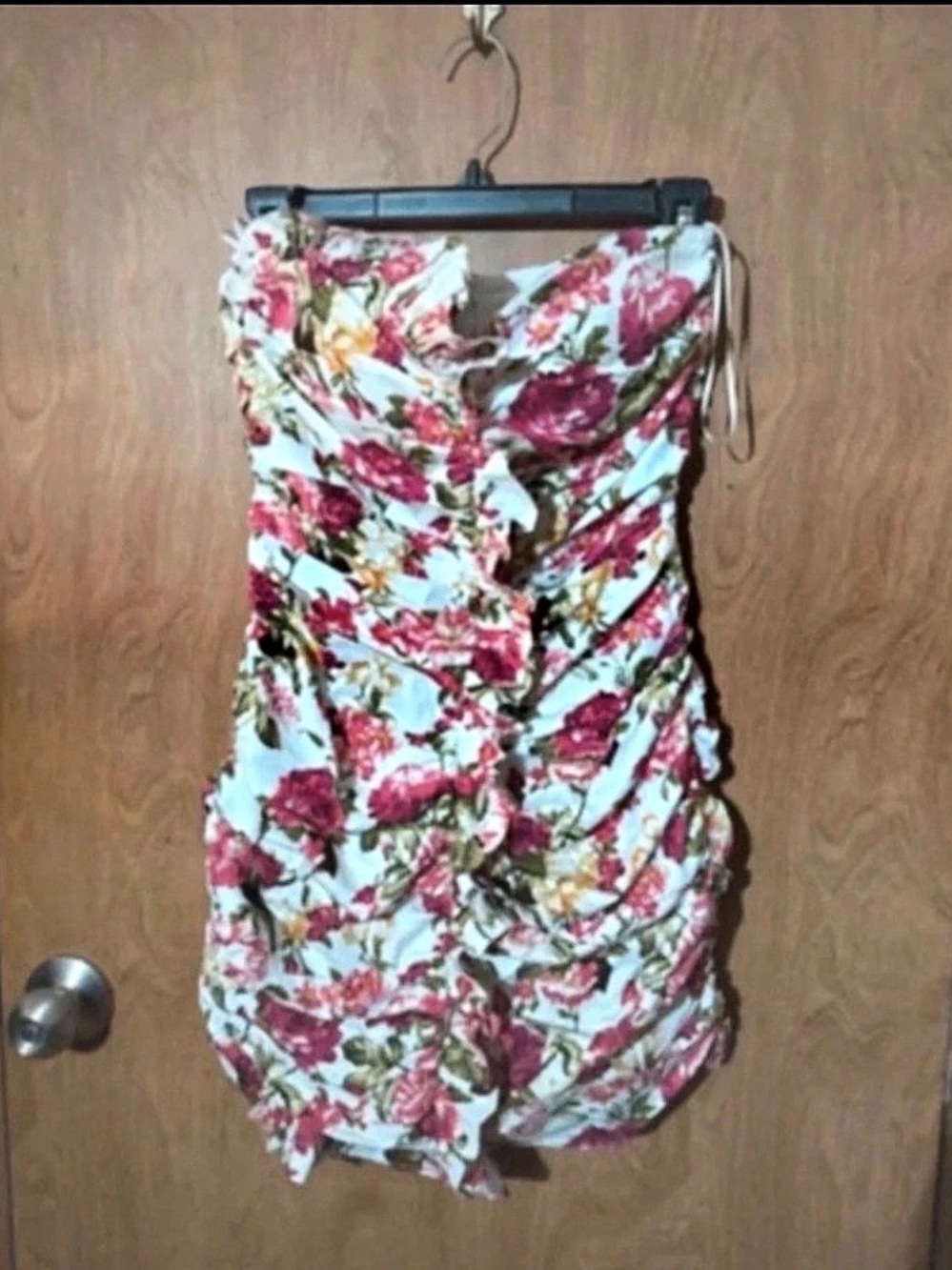 Mable Melorea Strapless Bubble Hem Mini Dress Pink & White Small